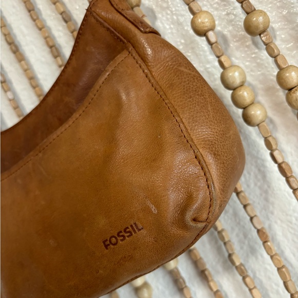 Fossil Tan Leather Distressed Y2K 2000s Boho Indie Festival Shoulder Purse Bag - Picture 3 of 8